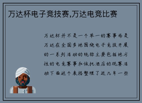 万达杯电子竞技赛,万达电竞比赛